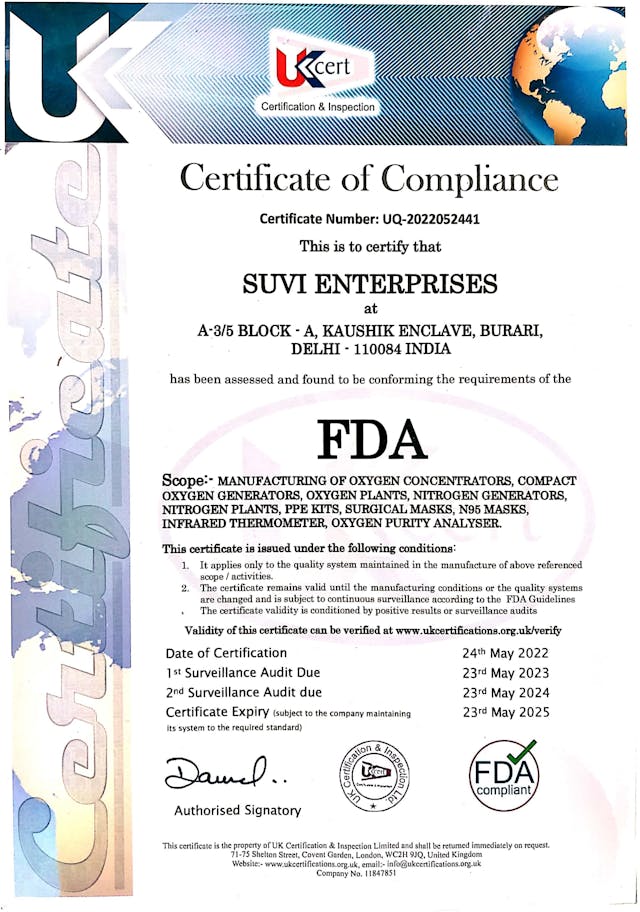 Certificate of Compliance FDA